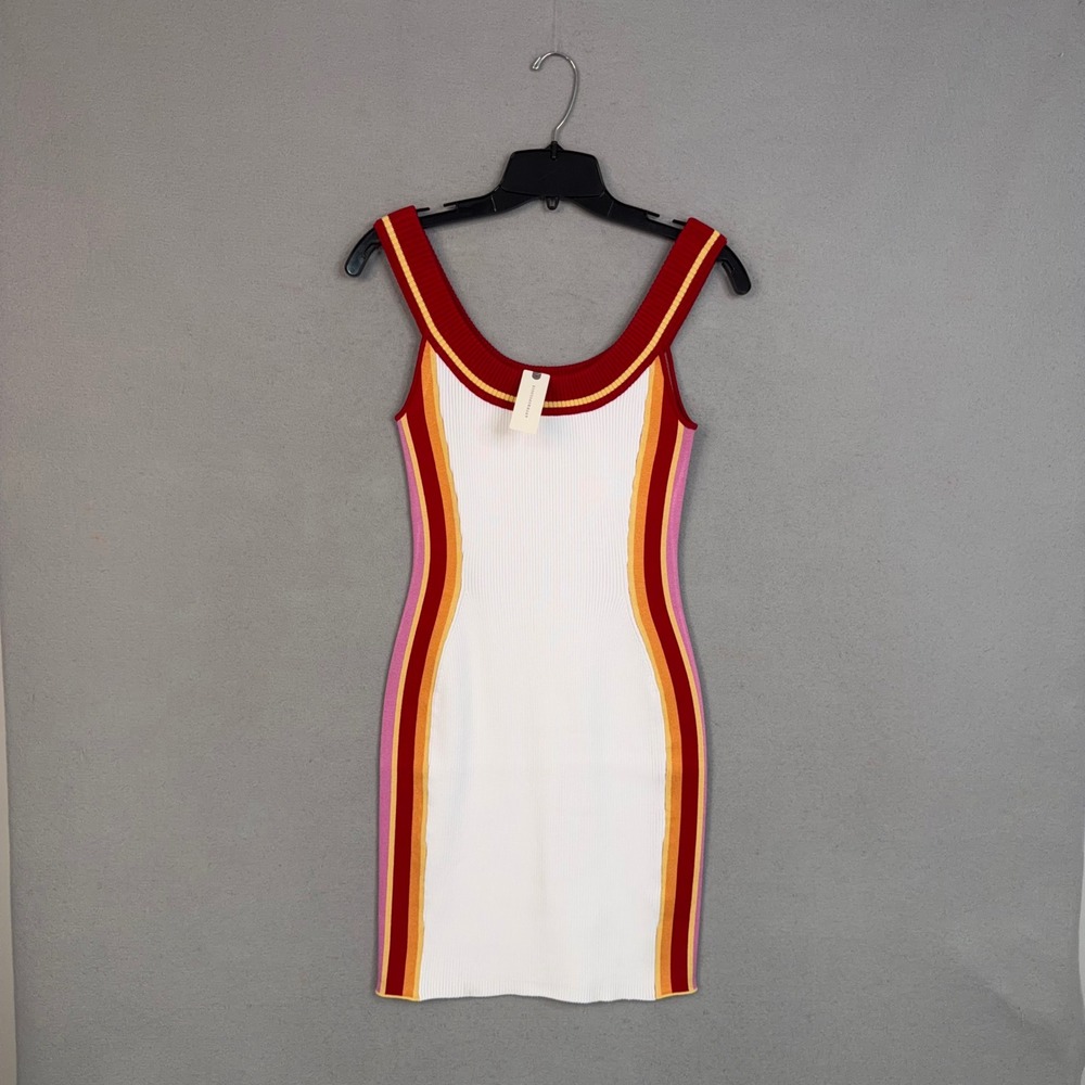 Daily Practice Dress Womens Medium White Striped Ribbed Mini Knit Retro Bodycon